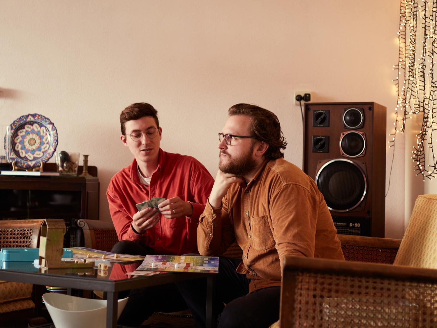 Pavel and Evgenii in their living room in Nijmegen.